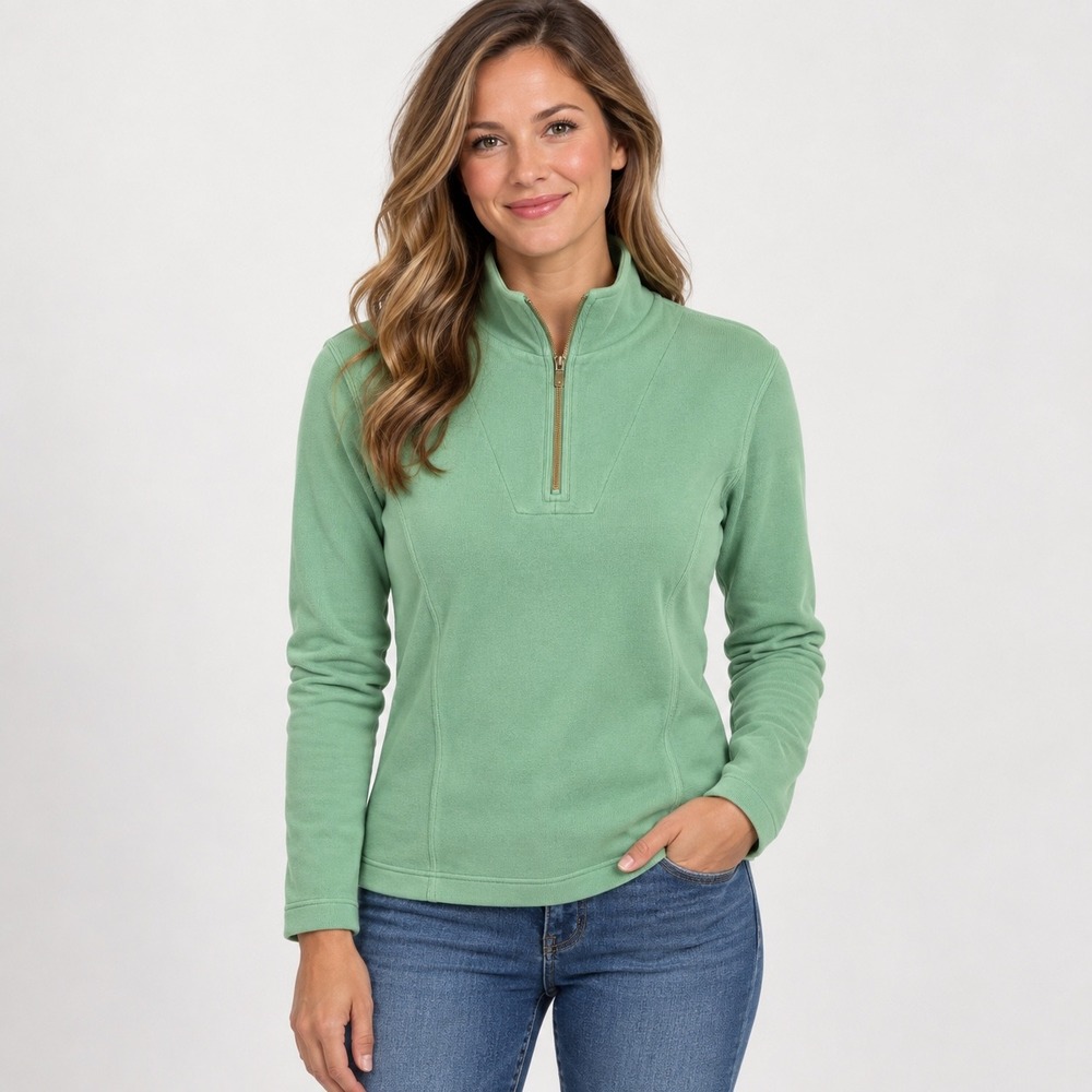 Tommy Bahama Quarter Zip Pullover Womens XS Green Cotton Blend Mock Neck